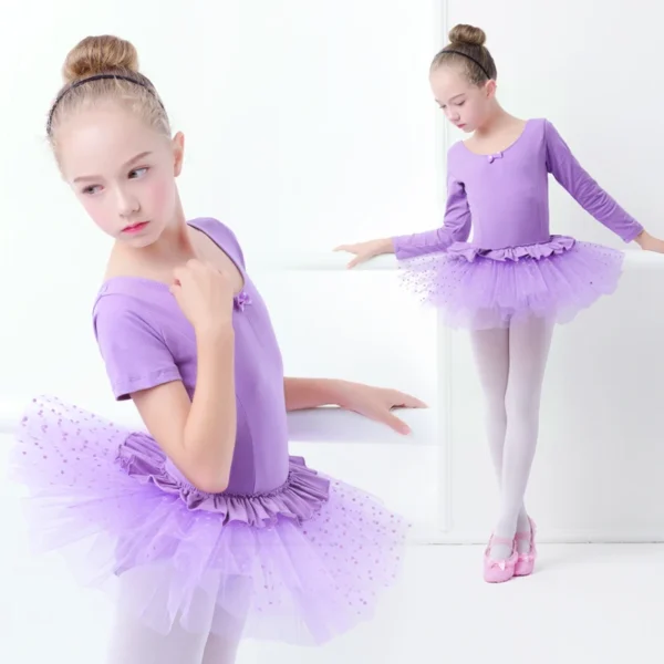 Girls Ballet Tutu Dress Ruffle Trim Dot Tulle Dress Kids Princess Dress Korean Gauze Skirt Full Cotton Girls Fluffy Dress