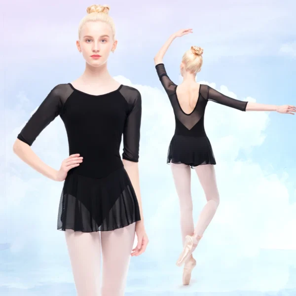 Women Ballet Leotard Dress Elastic Black Mesh Ballet Bodysuit Adult Ballet Leotard Gymnastics Leotard - Image 2