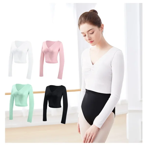 Ballet Top Woman Ballet Knitted Tops V Neck Long Sleeve Dance Tops Shirts Adults Dancewear Training Tops Dance Costumes - Image 2