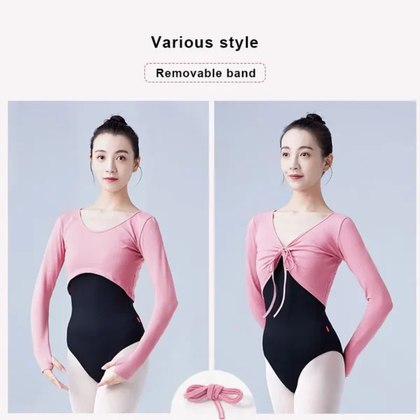 Woman Ballet Tops Drawstring Cotton Long Sleeve Dance Shirts Tops Woman Dancewear Training Tops Dance Costumes - Image 5