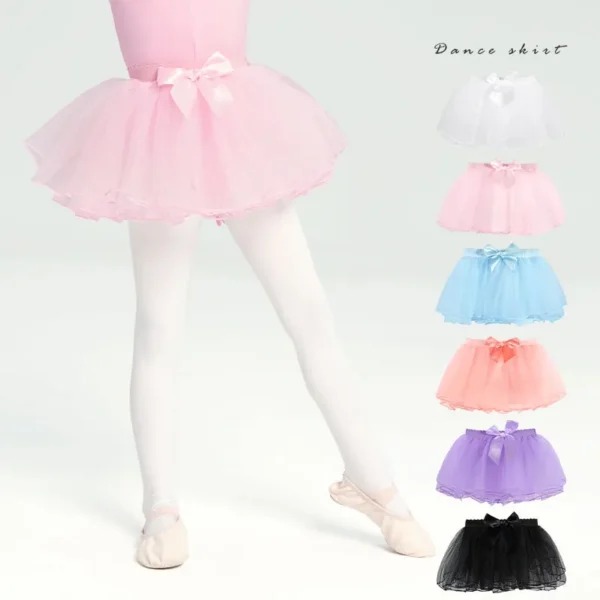 Ballet Skirt Girls Ballet Tutu Fluffy Dance Tutu Skirt Satin Bow Knot Tulle Skirts Ballet Dance Costumes Puffy Short Dresses - Image 4