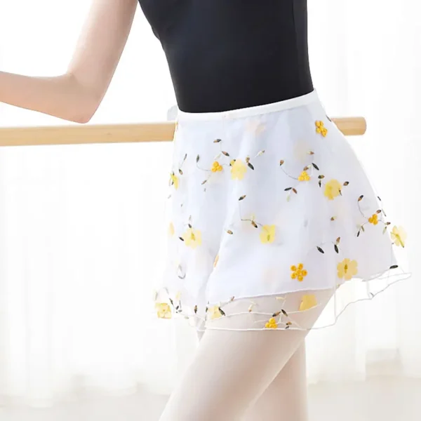 Ballet Skirt Woman Embroidery Floral Tie Up Chiffon Half Dance Skirt For Woman Skirt For Dancing - Image 5