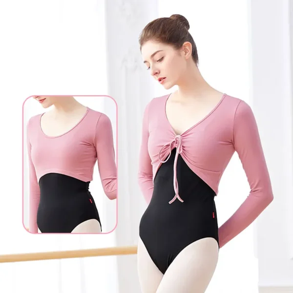 Woman Ballet Tops Drawstring Cotton Long Sleeve Dance Shirts Tops Woman Dancewear Training Tops Dance Costumes - Image 3