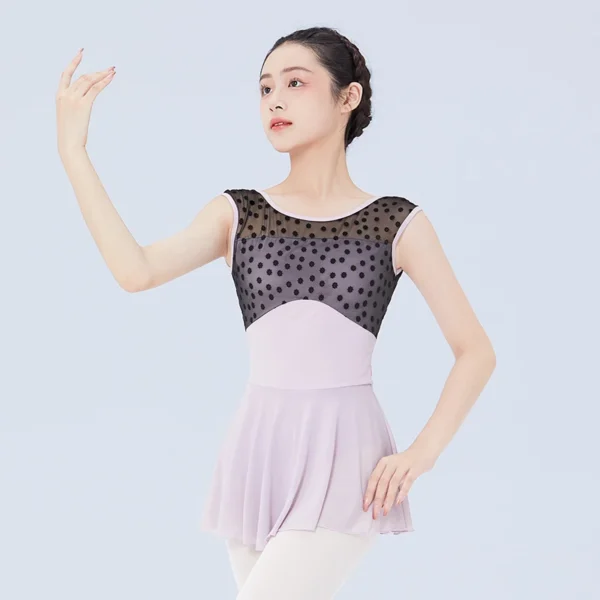 Ballet Leotards Dress Woman Gymnastics Dress Flocking Splice U Back Sleeveless Ballet Dress Adults Nylon Dancing Bodysuit - Image 3