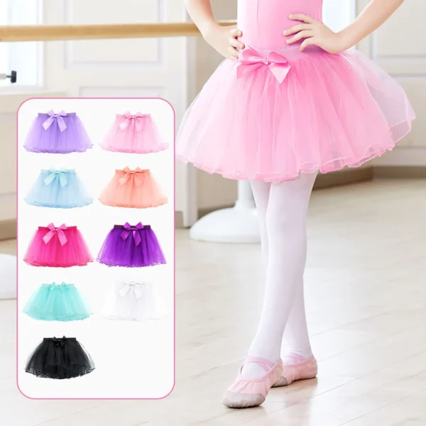 Ballet Skirt Girls Ballet Tutu Fluffy Dance Tutu Skirt Satin Bow Knot Tulle Skirts Ballet Dance Costumes Puffy Short Dresses - Image 5