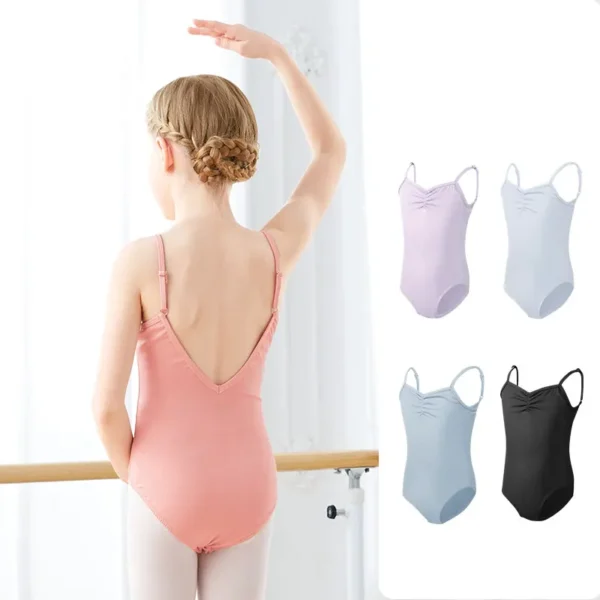 Ballet Leotards Girls Gymnastics Leotard Camisole Leotards Drawstring V Back Nylon Dance Leotards Ballet Bodysuit For Girls