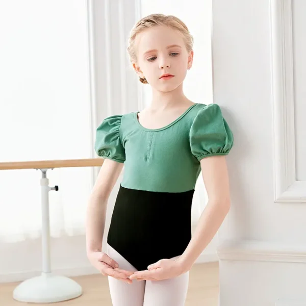 Girls Ballet Leotards Puff Sleeves Cotton Splice Gymnastics Leotard Dancing Bodysuit Dance Leotard Dancewear Kids Dance Costumes - Image 3