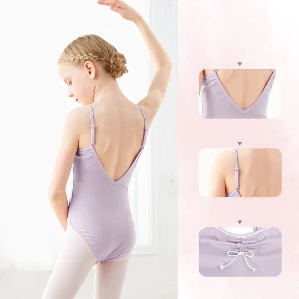 Ballet Leotards Girls Gymnastics Leotard Camisole Leotards Drawstring V Back Nylon Dance Leotards Ballet Bodysuit For Girls - Image 3