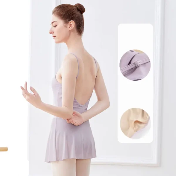 Women Ballet Dress Dancing Bodysuit Adjustable Strap Gymnastics Leotard Ballerina Nylon Mesh Splice Camisole Leotard Dress - Image 4