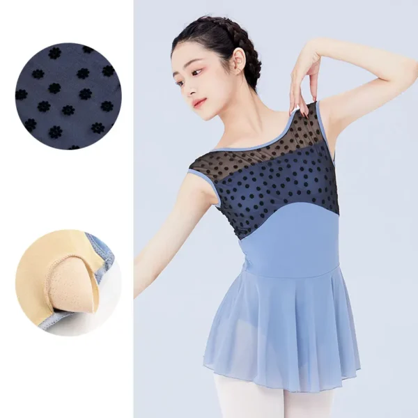 Ballet Leotards Dress Woman Gymnastics Dress Flocking Splice U Back Sleeveless Ballet Dress Adults Nylon Dancing Bodysuit - Image 4