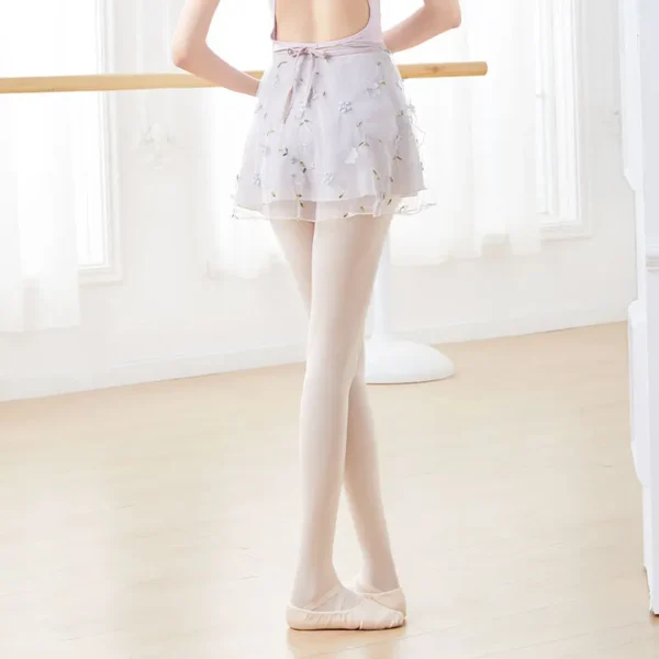 Ballet Skirt Woman Embroidery Floral Tie Up Chiffon Half Dance Skirt For Woman Skirt For Dancing - Image 4