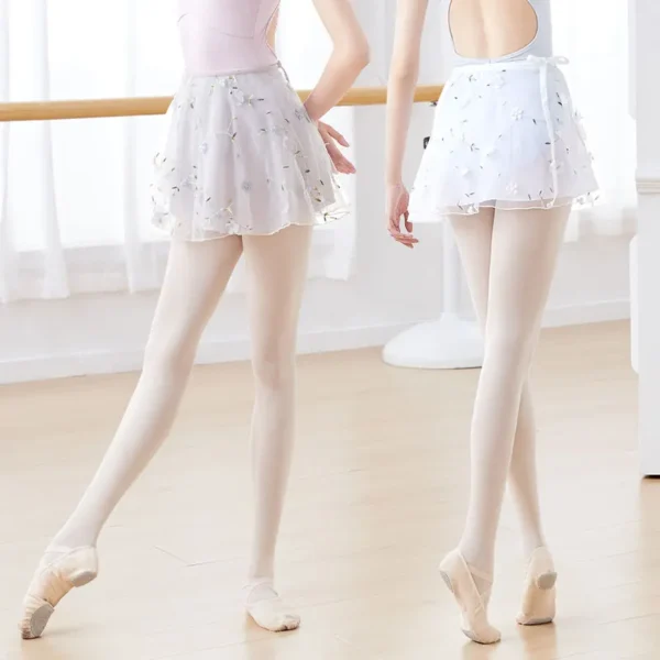 Ballet Skirt Woman Embroidery Floral Tie Up Chiffon Half Dance Skirt For Woman Skirt For Dancing