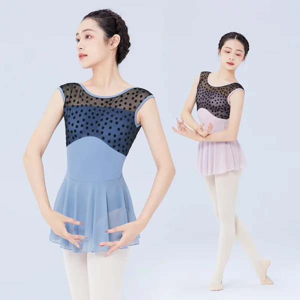 Ballet Leotards Dress Woman Gymnastics Dress Flocking Splice U Back Sleeveless Ballet Dress Adults Nylon Dancing Bodysuit