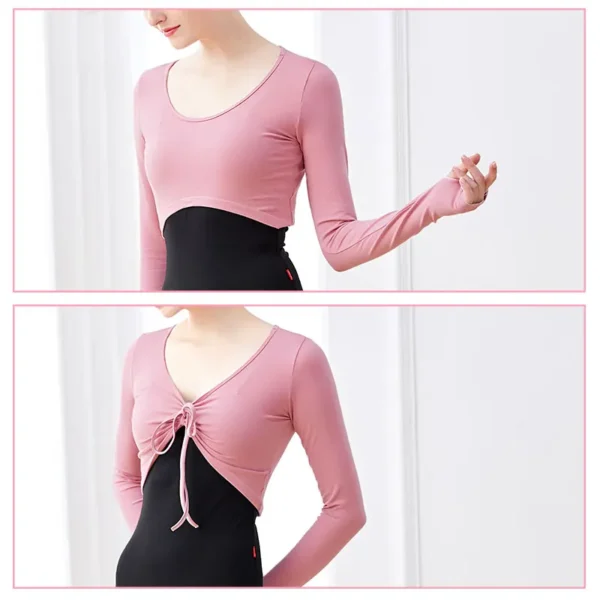 Woman Ballet Tops Drawstring Cotton Long Sleeve Dance Shirts Tops Woman Dancewear Training Tops Dance Costumes - Image 4